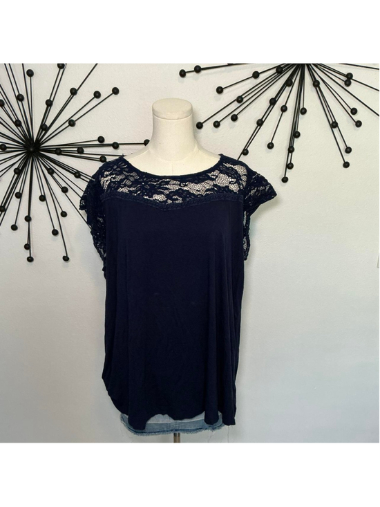 torrid Tops - Torrid Navy Blue Lace Yoke Top Super Soft Knit Flutter Sleeve Size 3 (3X)